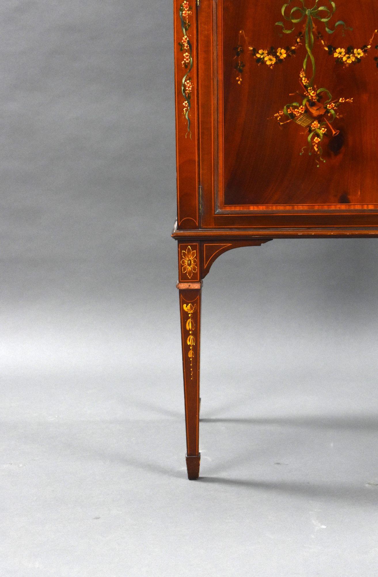 Edwardian Mahogany Satinwood Hand Painted Display Cabinet For Sale 5