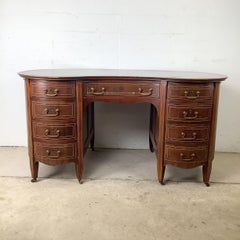Edwardian Mahogany & Satinwood Inlaid Kidney Writing Desk