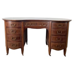 Edwardian Mahogany & Satinwood Inlaid Kidney Writing Desk