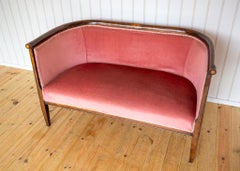 Edwardian Mahogany Settee Barrel Back Pink Inlaid Tub Antique Art Nouveau 1910