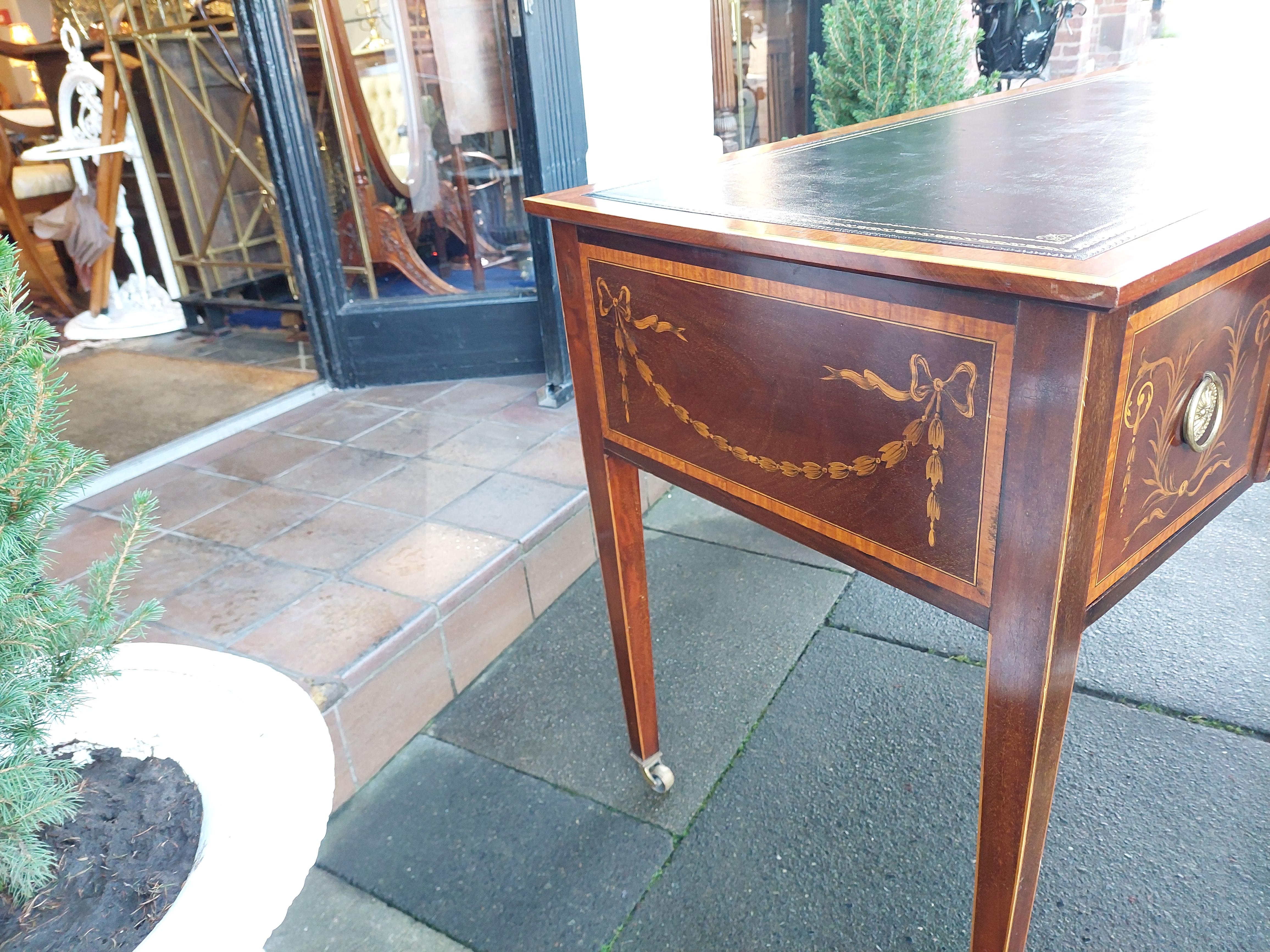 Leather Edwardian Mahogany Sheraton Style Desk For Sale