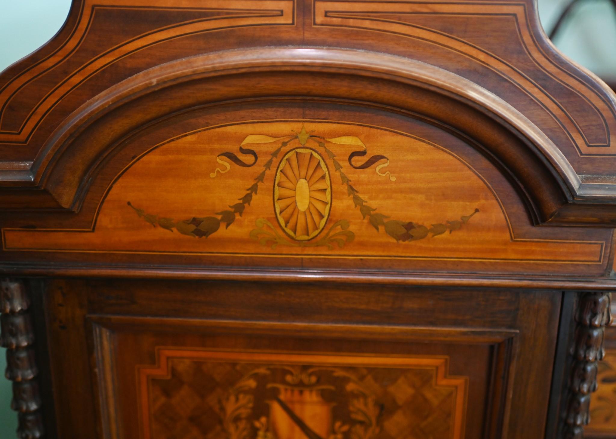 Late 20th Century Edwardian Mahogany Sideboard Display Cabinet Sheraton Inlay