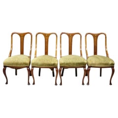 Edwardian Mahogany Sweetheart Back Bellflower Painted Dining Chairs - Set of 4