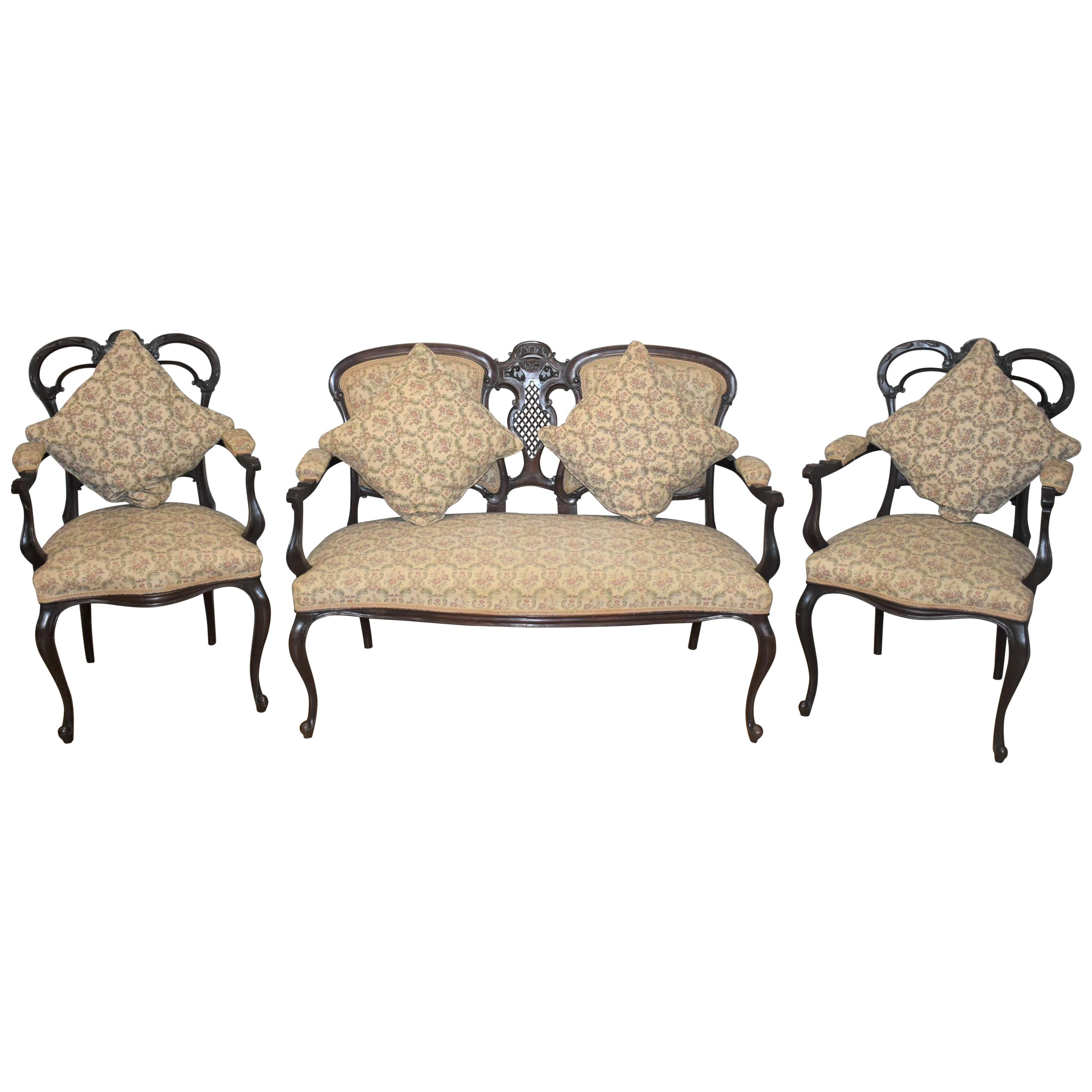 Edwardian Mahogany Three-Piece Salon Suite