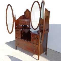 Edwardian Mahogany Triple Mirror Vanity Dresser