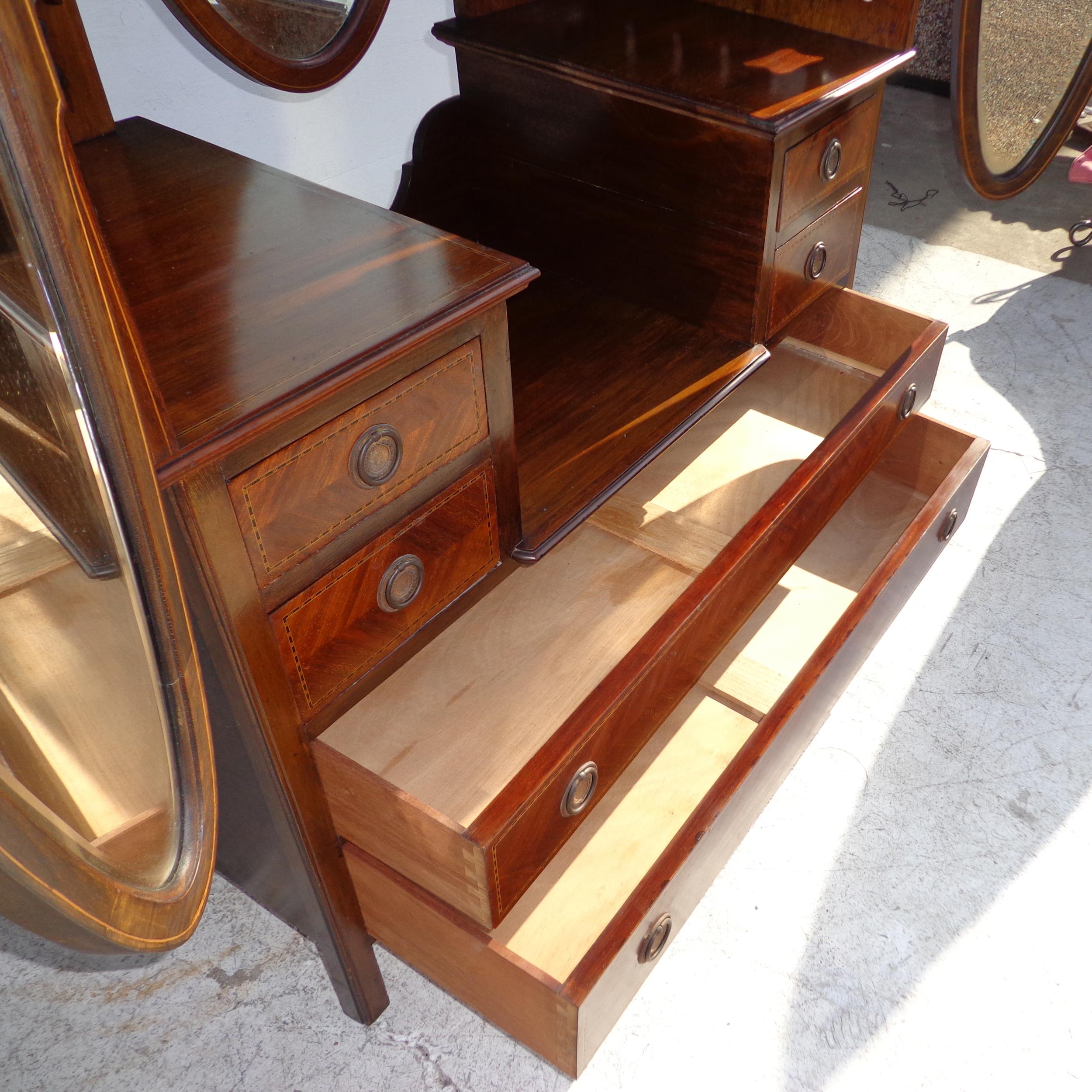 20th Century Edwardian Mahogany Triple Mirror Vanity Dresser For Sale
