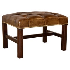 Antique Edwardian Mahogany Tufted Leather Stool