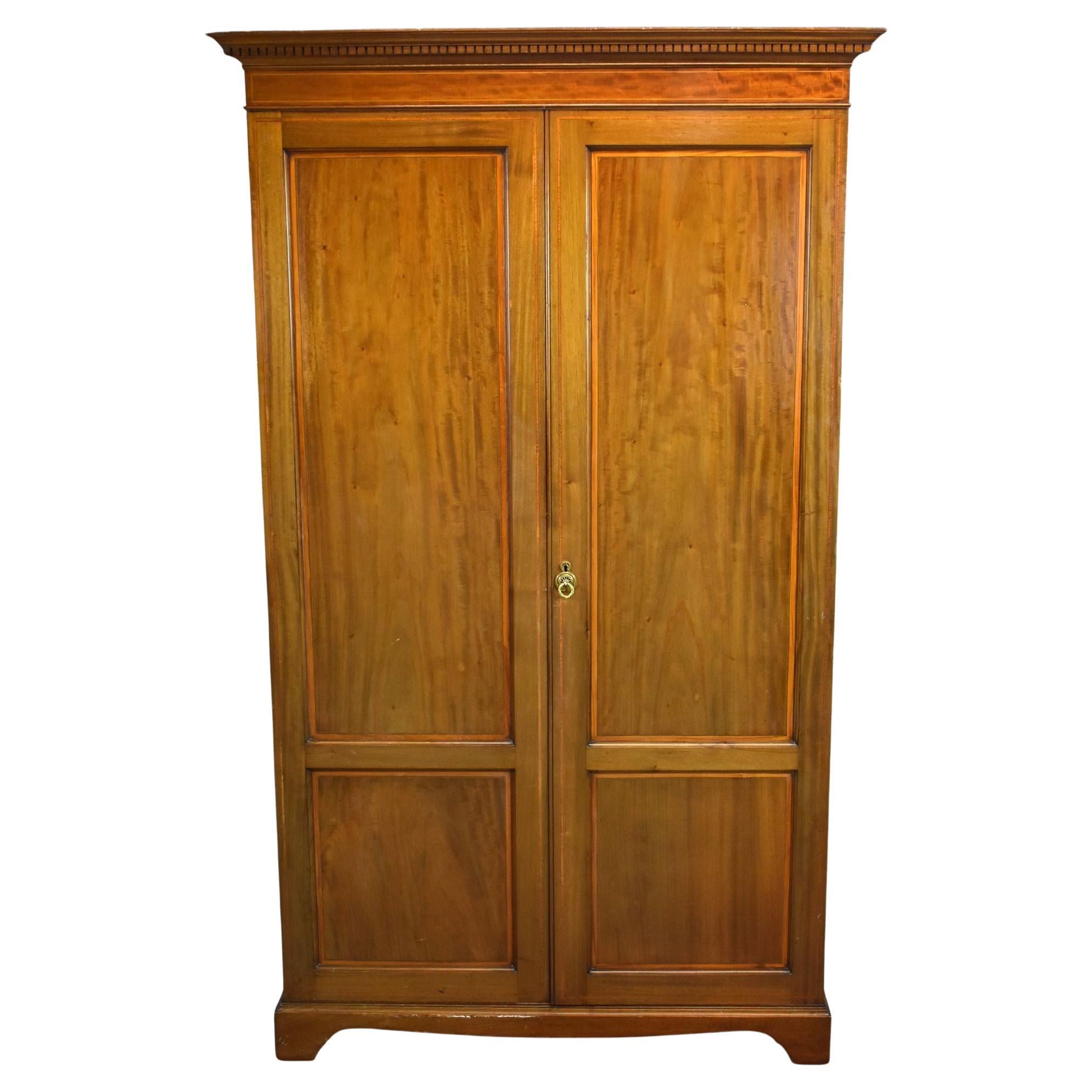 Edwardian Mahogany Two Door Wardrobe For Sale