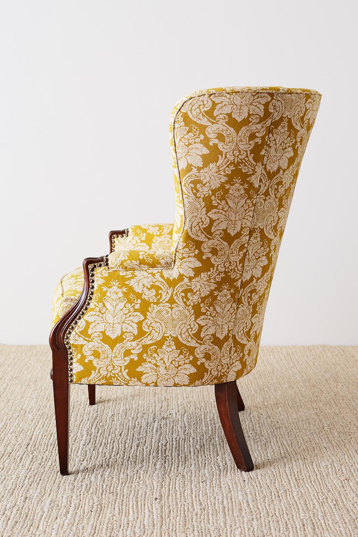 Edwardian Mahogany Wingback with Fortuny Style Fabric 4
