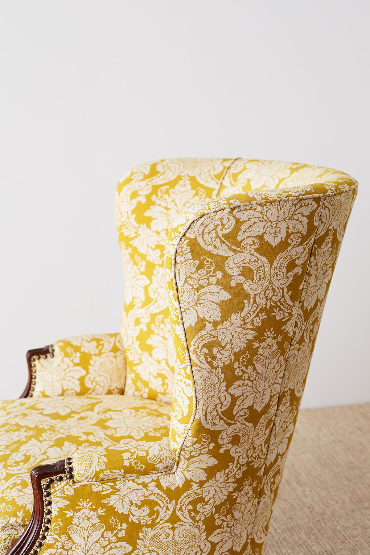 Edwardian Mahogany Wingback with Fortuny Style Fabric 6