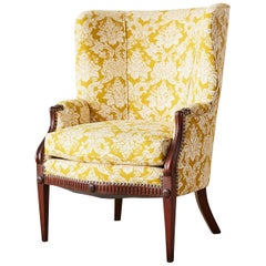 Edwardian Mahogany Wingback with Fortuny Style Fabric