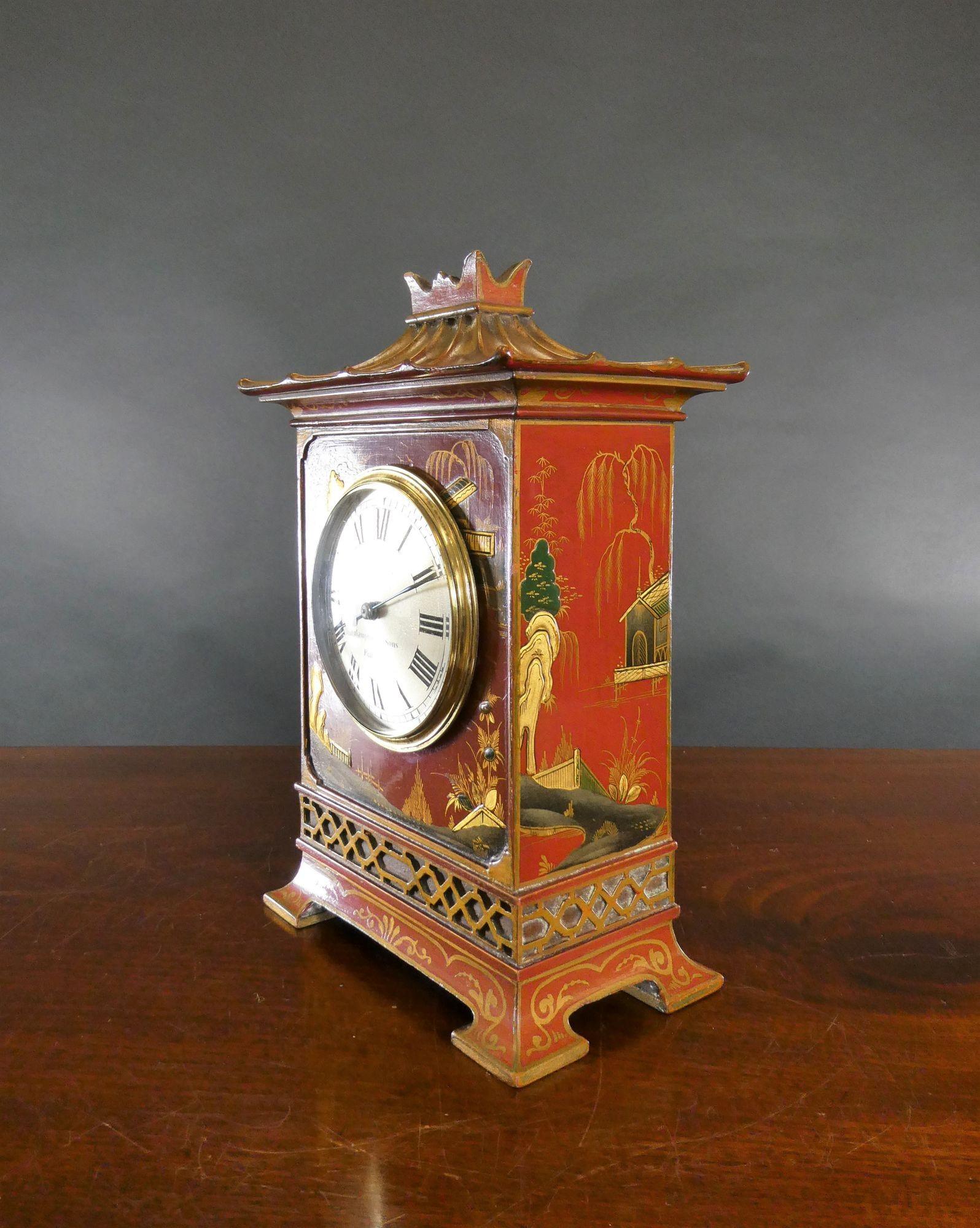 Edwardian Mantel Clock with Chinoiserie Decoration For Sale at 1stDibs