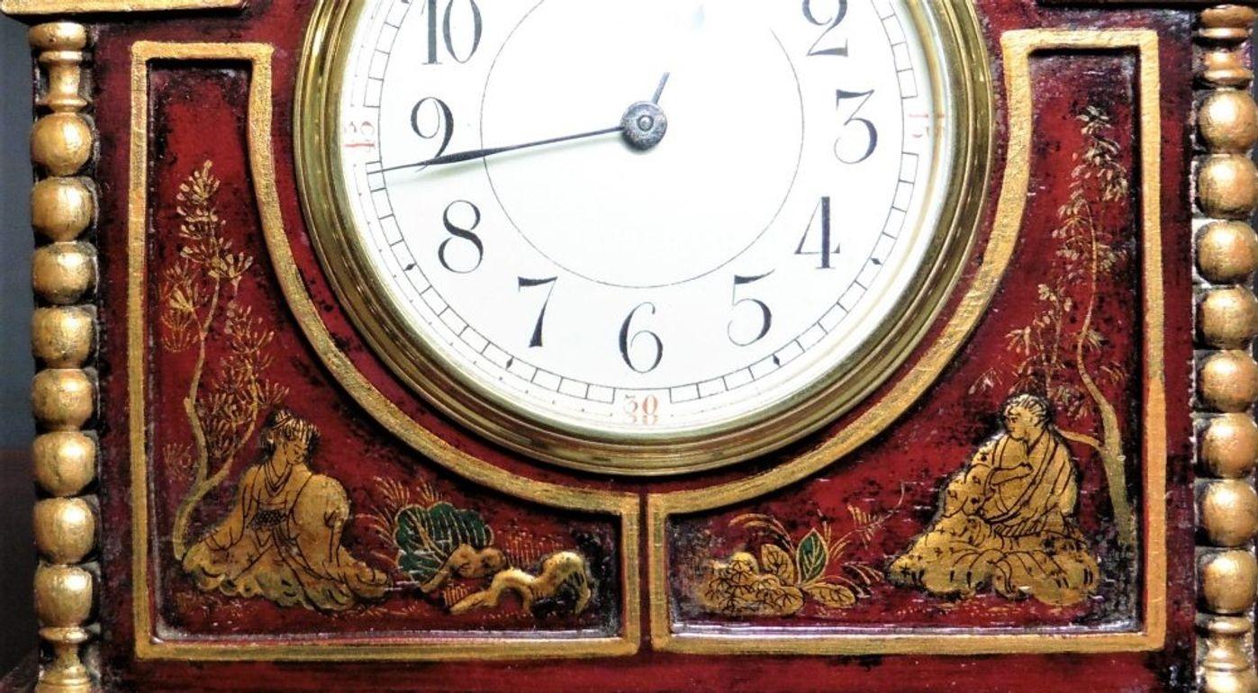 Fruitwood Edwardian Mantel Clock with Chinoiserie Decoration For Sale