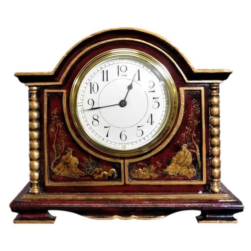Orologio da camino edoardiano con decorazione a cineserie