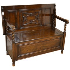 Edwardian Maple & Co. Carved Oak Bench