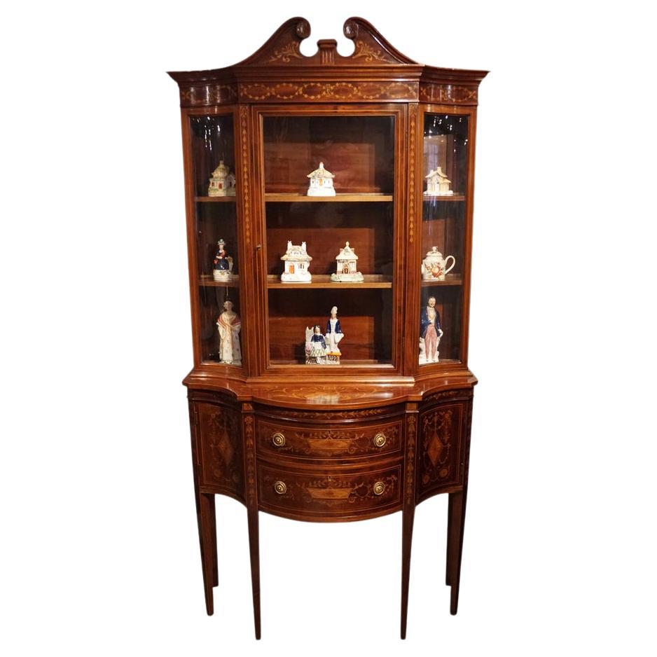 Edwardian Maple & co marquetry display cabinet