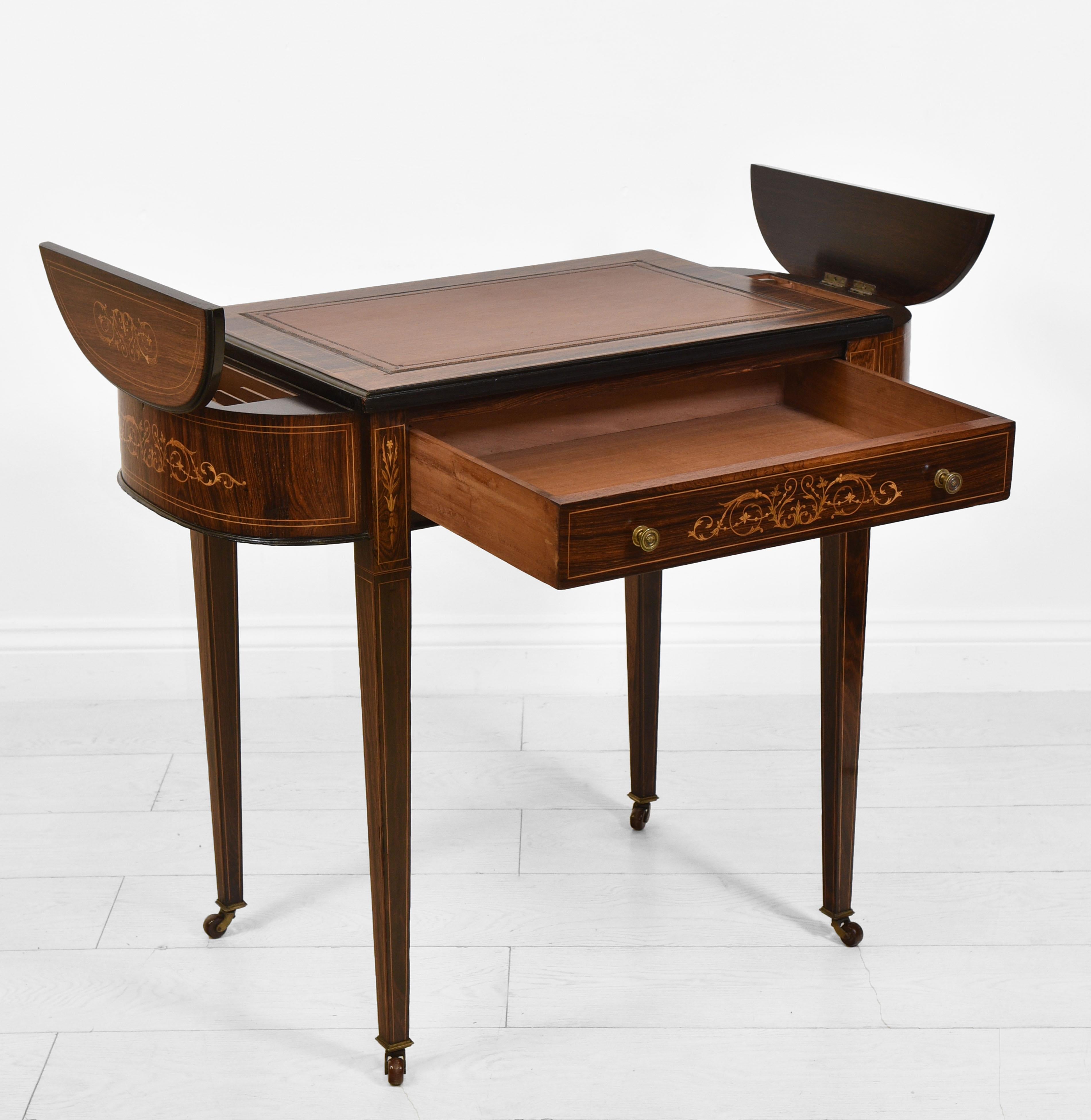 Leather Edwardian Maple & Co Rosewood Ladies Writing Table Desk
