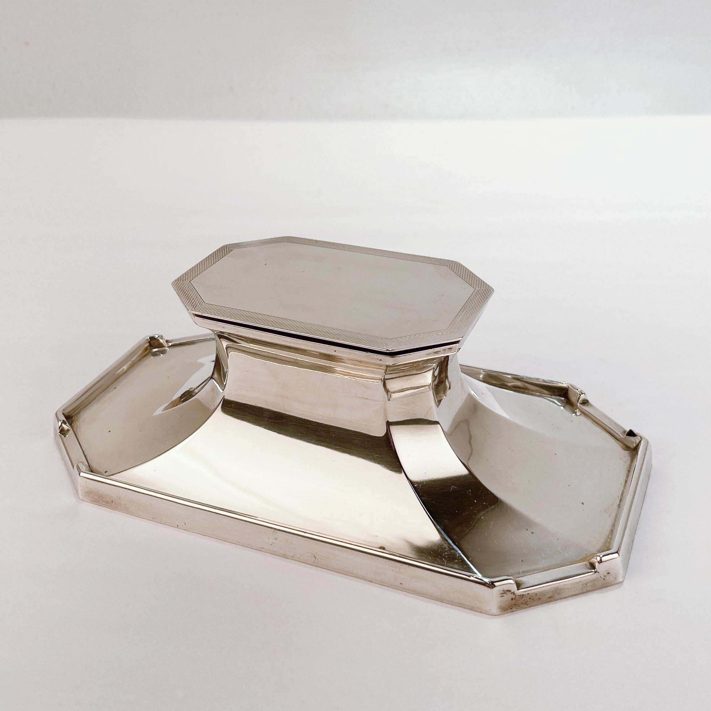Edwardian Mappin & Webb 2-Chamber Sterling Silver Inkwell or Desk Standish  For Sale 12
