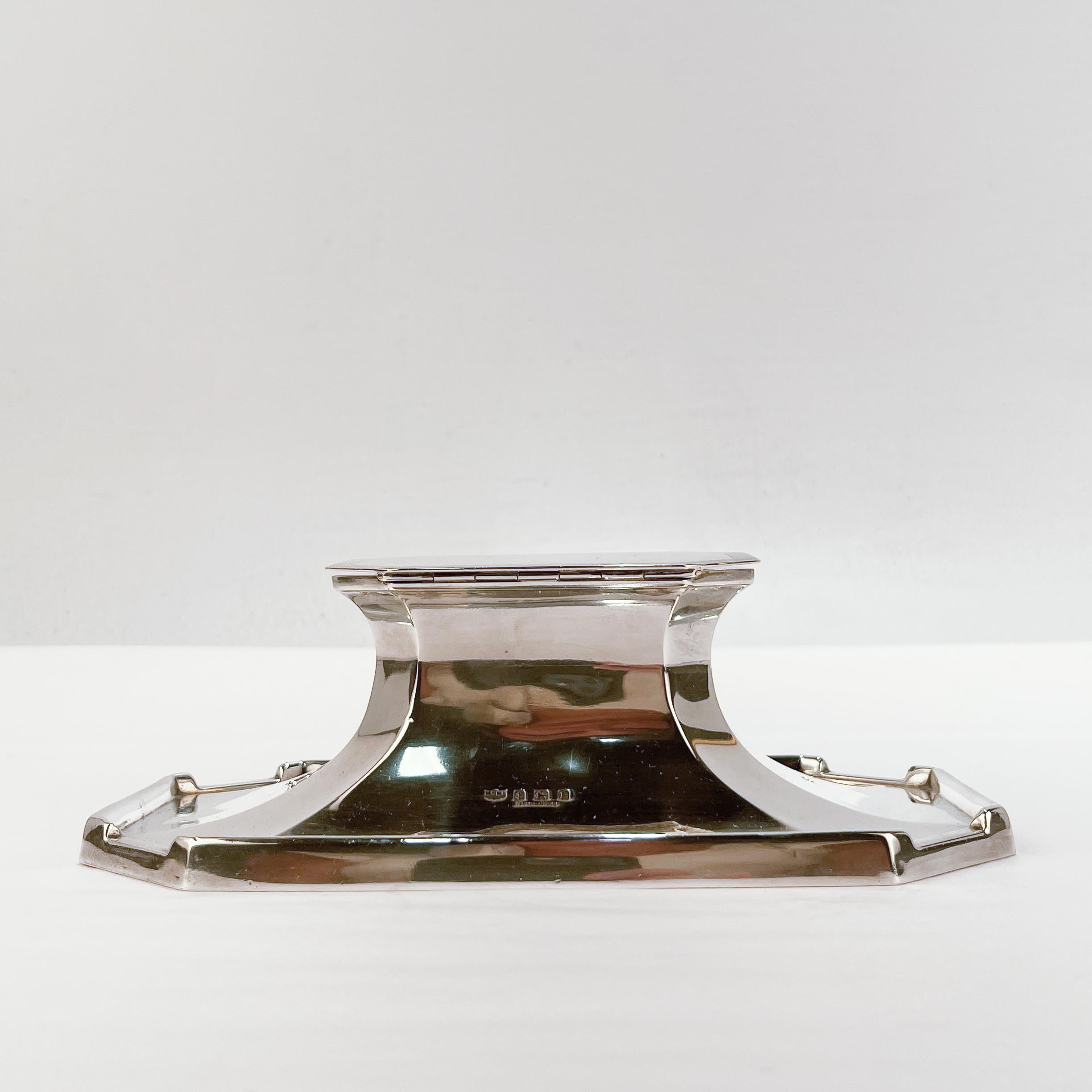 Edwardian Mappin & Webb 2-Chamber Sterling Silver Inkwell or Desk Standish  For Sale 1