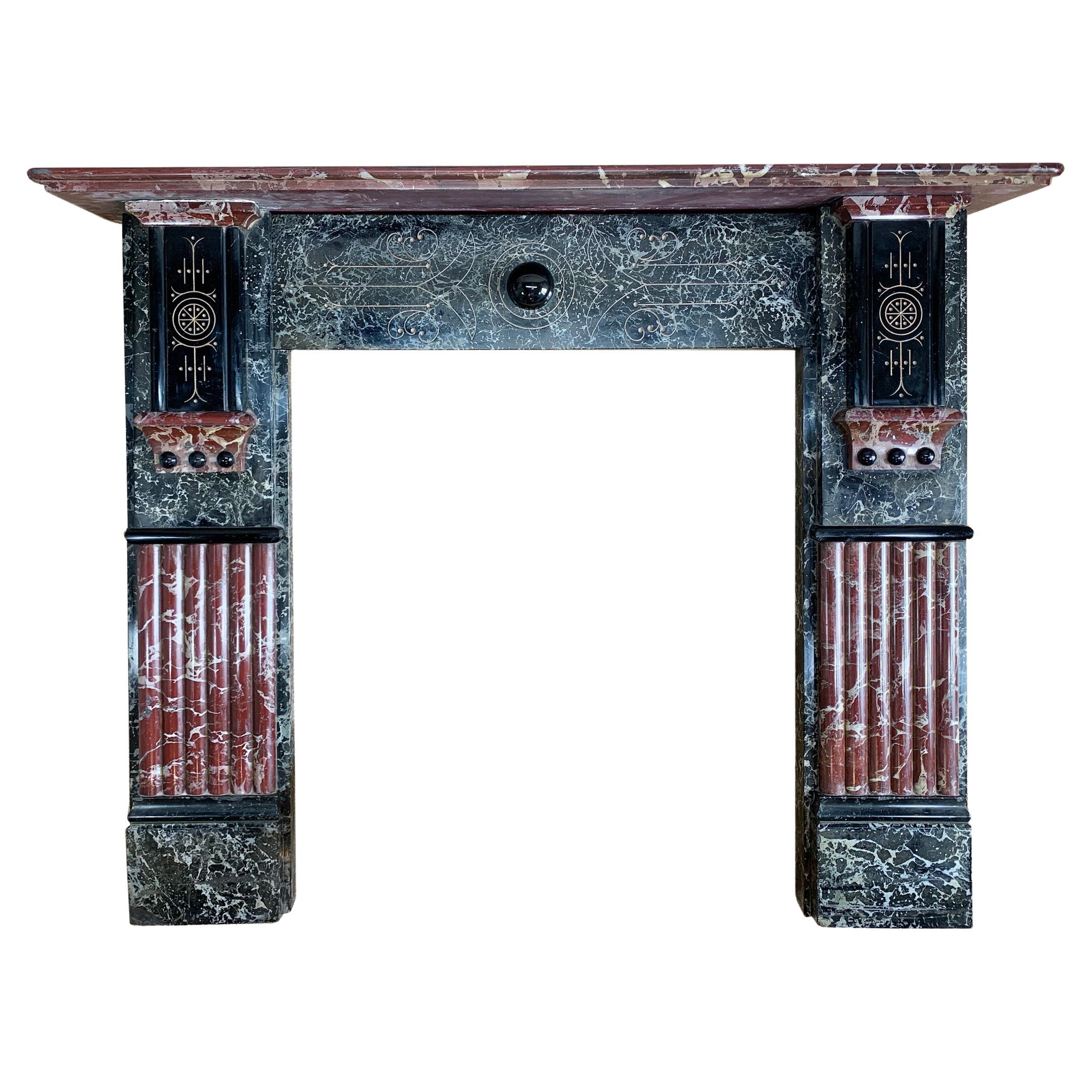 Edwardian Green and Red Marbleised Slate Fire Place For Sale