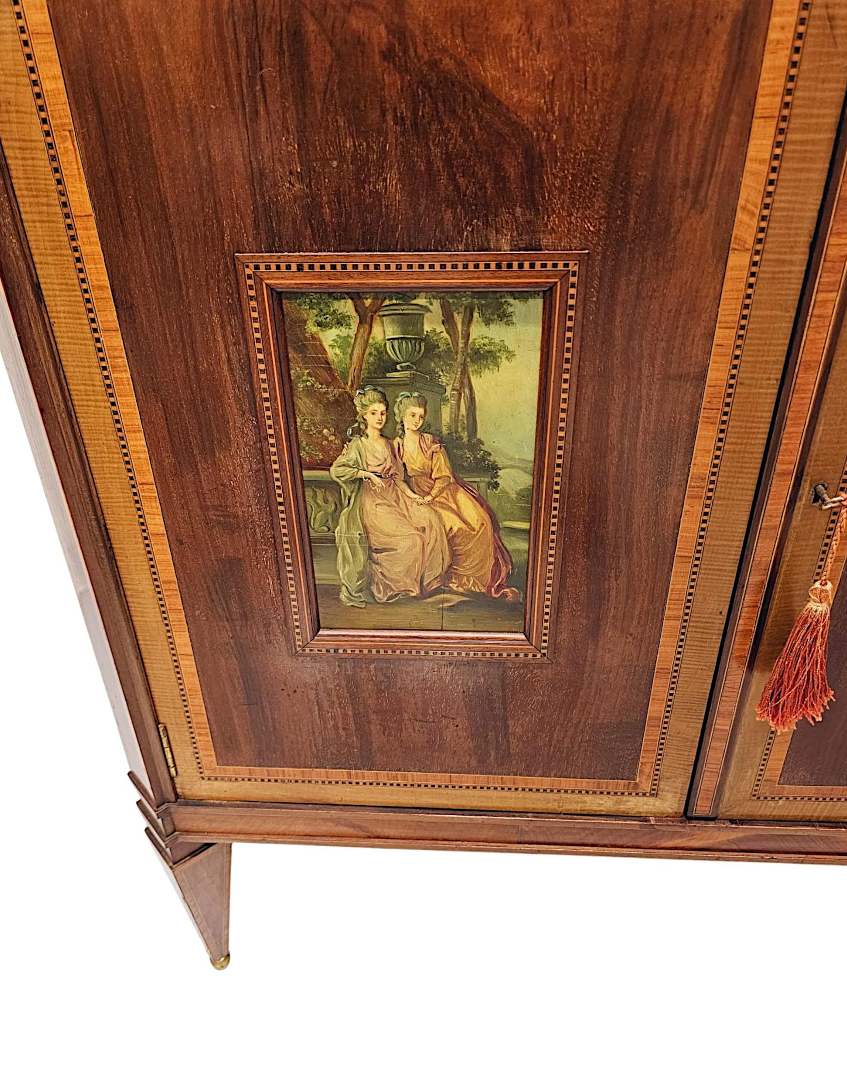 English Edwardian Marquetry Inlaid and Hand Painted Cabinet after 'Edward and Roberts' For Sale