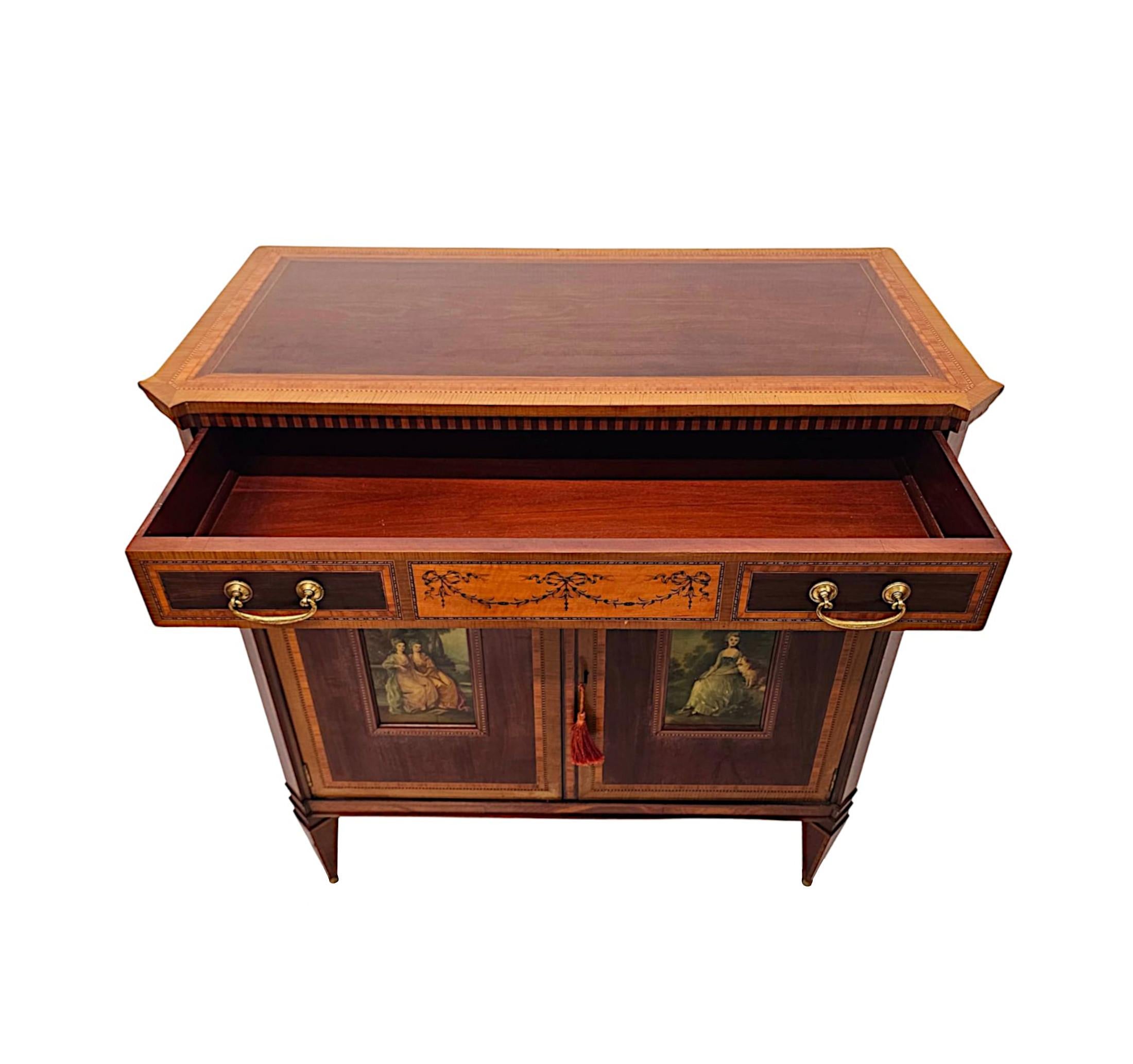 Edwardian Marquetry Inlaid and Hand Painted Cabinet after 'Edward and Roberts' In Good Condition For Sale In Dublin, IE