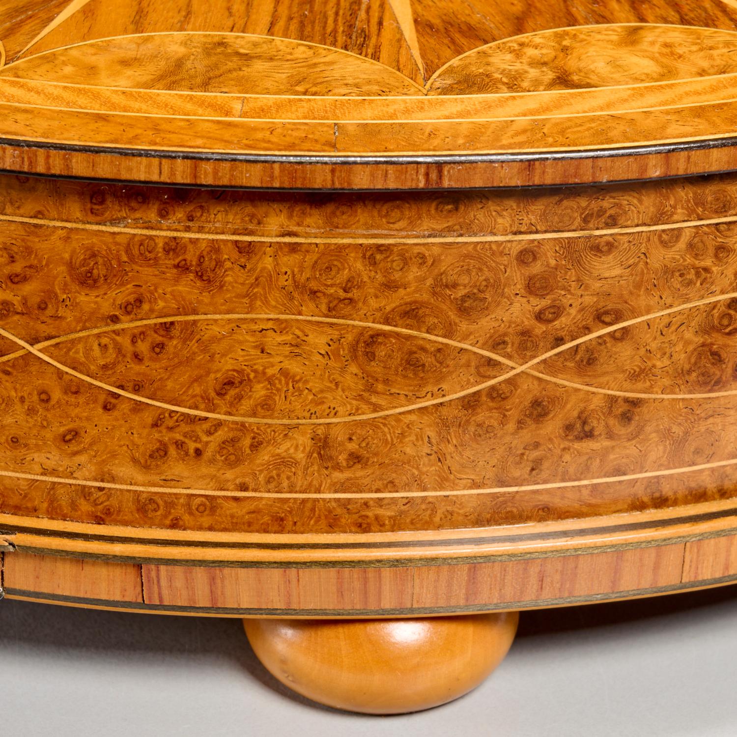 Hand-Crafted Edwardian Marquetry Sunburst Walnut and Burlwood Box, England, Late 19th Century For Sale