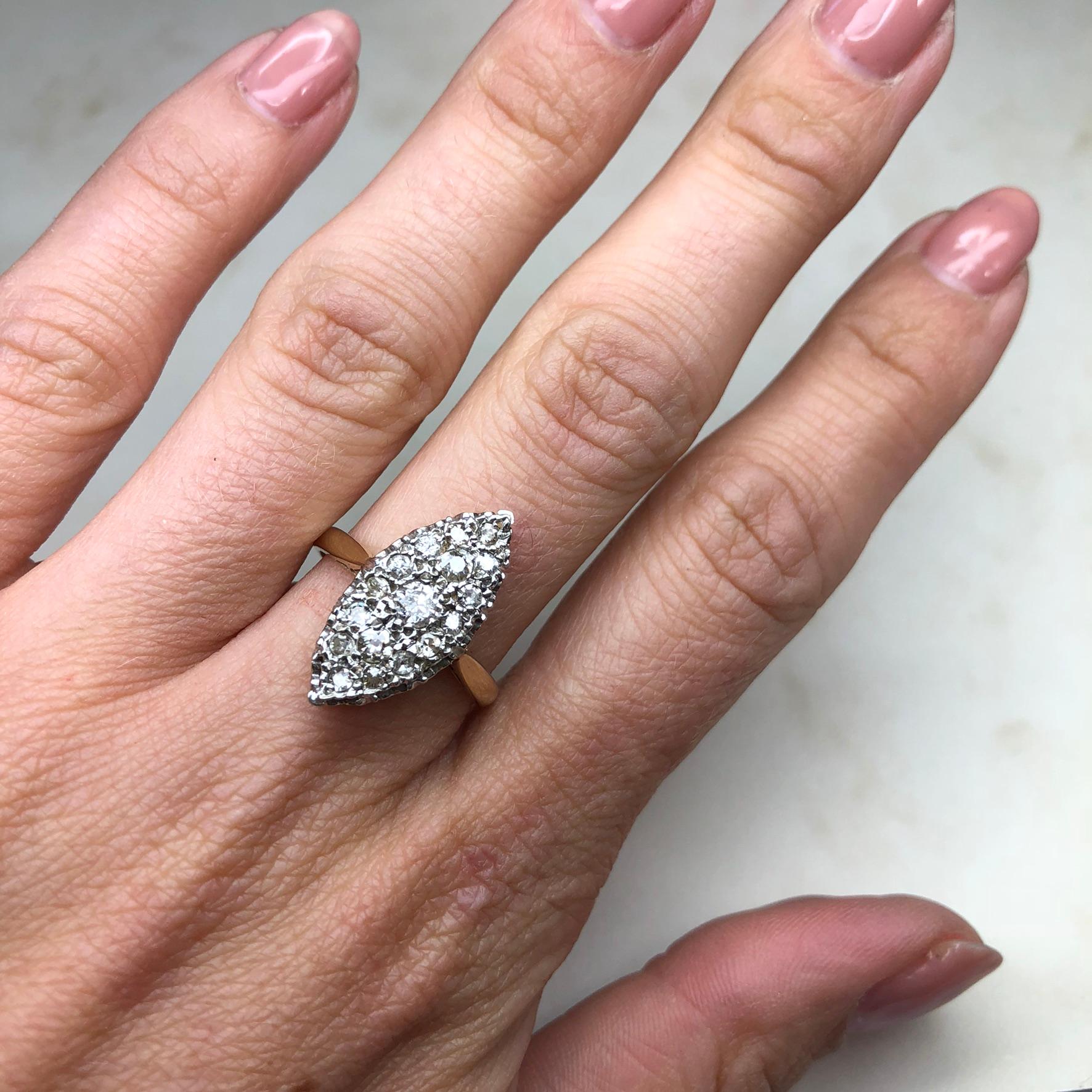 Edwardian Marquise Diamond and 9 Carat Gold Ring In Good Condition In Chipping Campden, GB