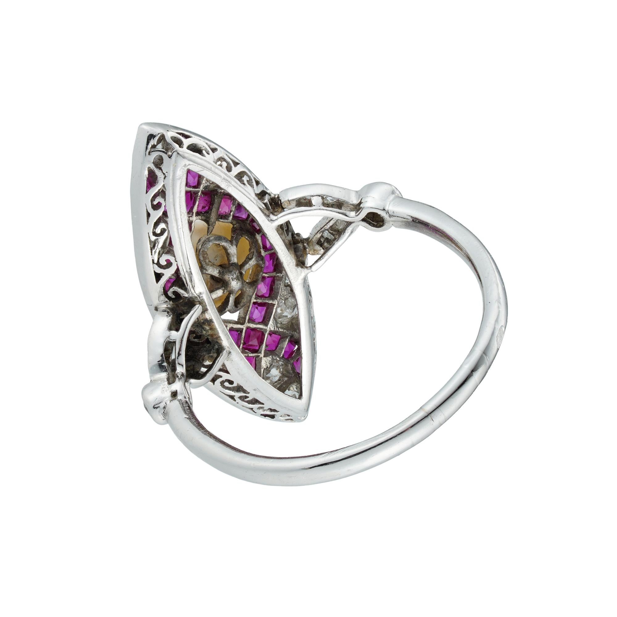 Anillo Eduardiano Marquesa de Diamantes, Perlas y Rubíes Corte europeo antiguo en venta