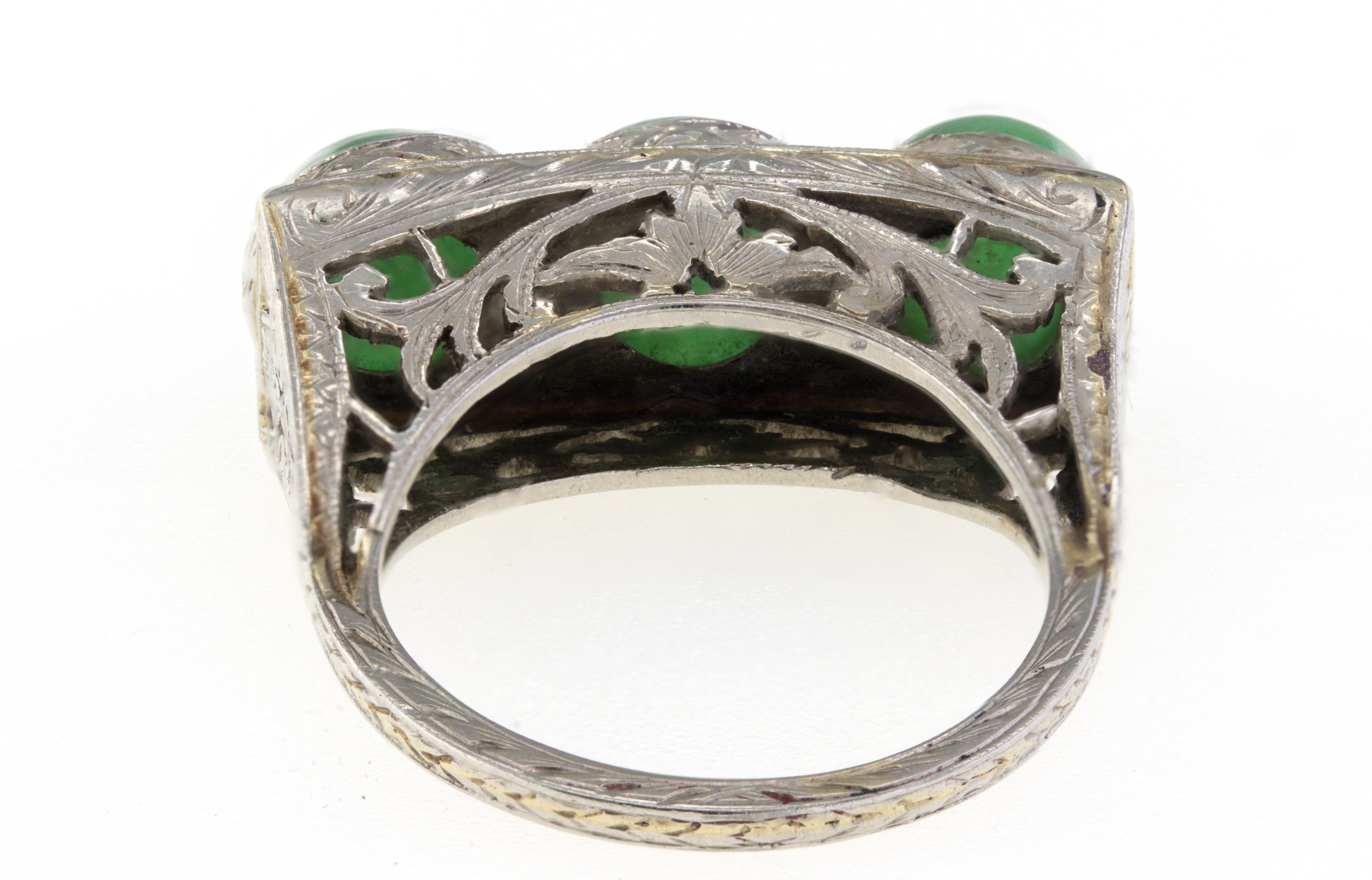 Edwardian Mason Kay Certified Natural Green Jadeite Jade, 18K White Gold Ring For Sale 4
