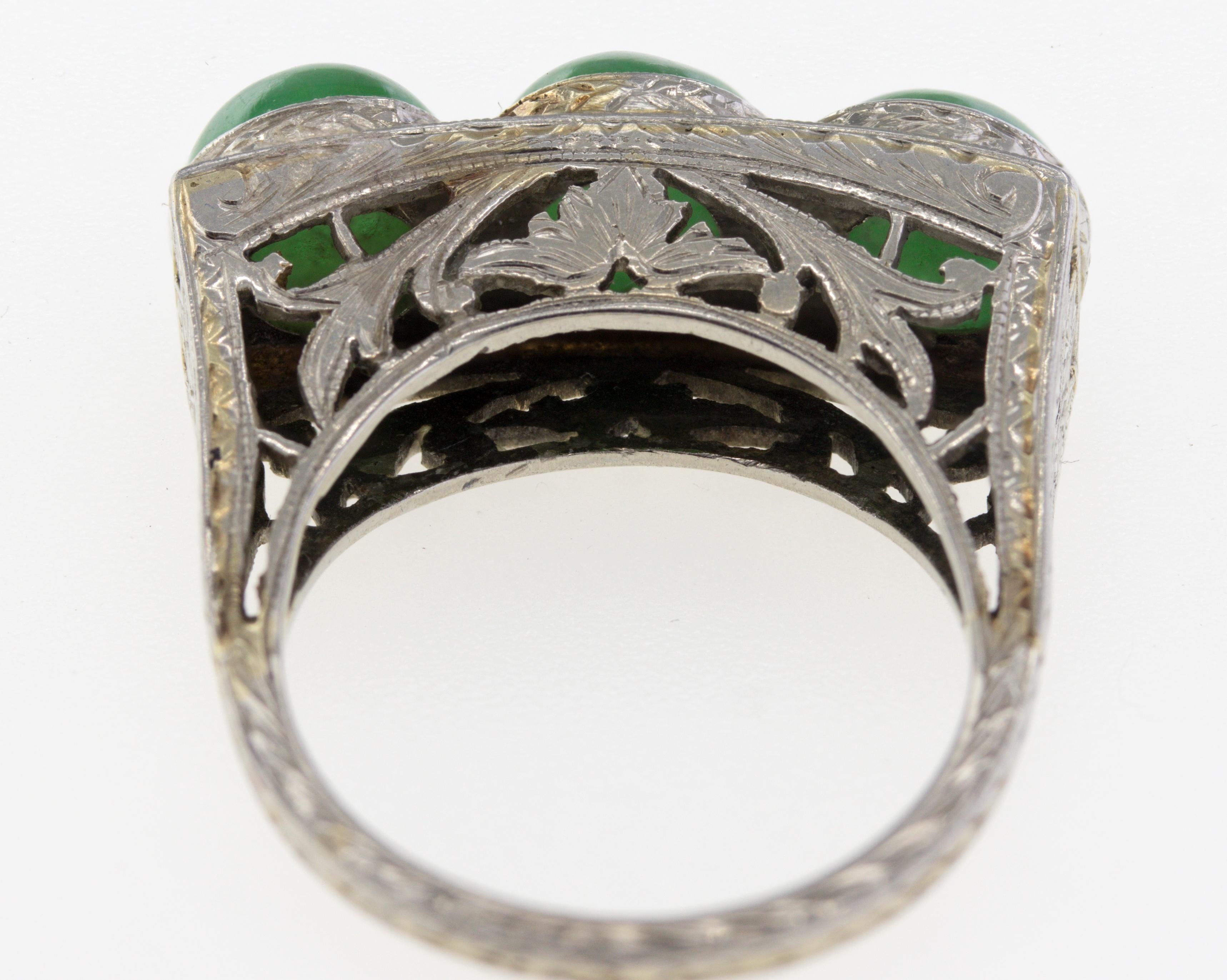 Edwardian Mason Kay Certified Natural Green Jadeite Jade, 18K White Gold Ring For Sale 5