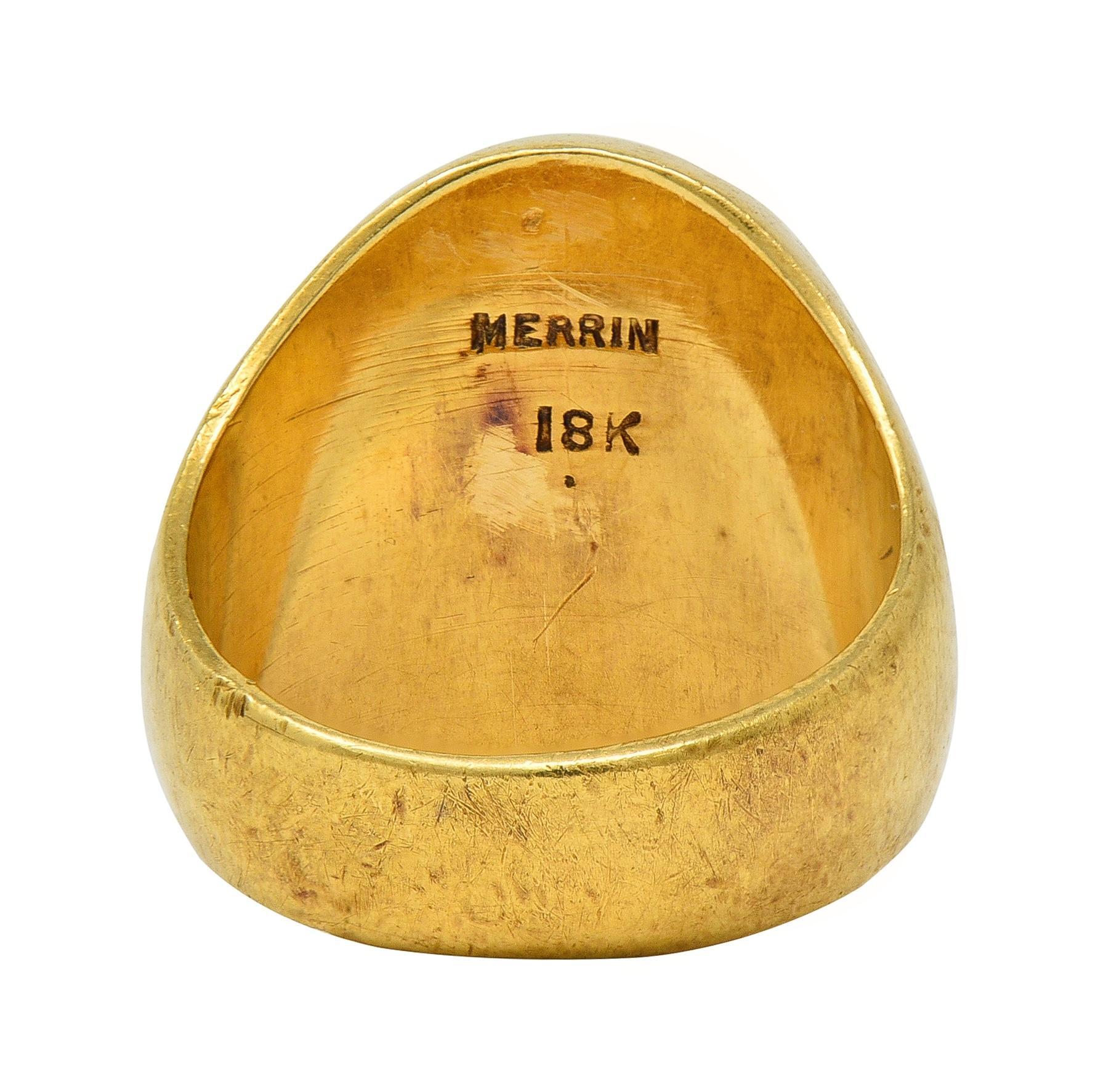 Anello Merrin edoardiano in oro giallo 18 carati con stemma araldico antico In condizioni ottime in vendita a Philadelphia, PA