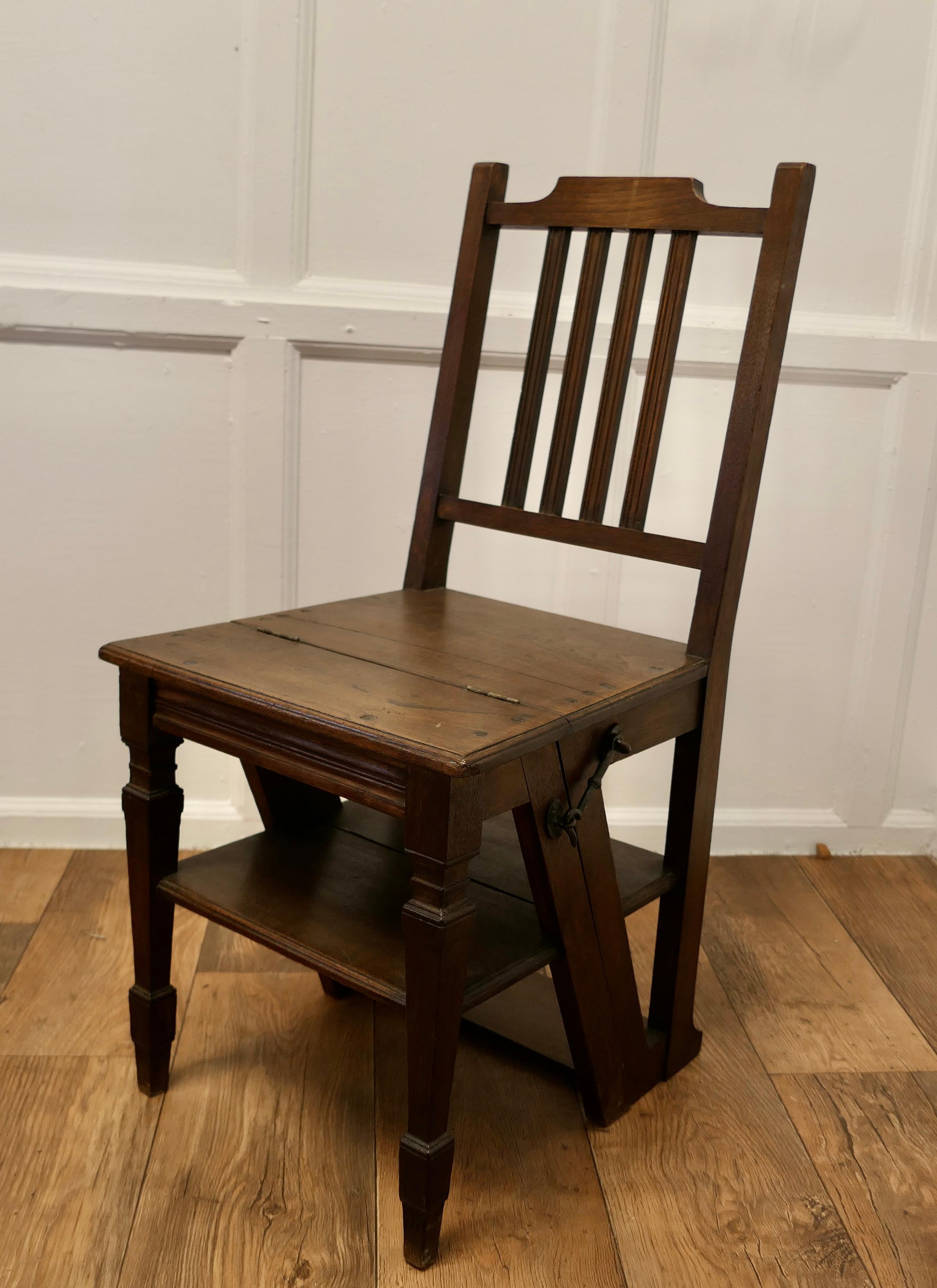 Edwardian Metamorphic Library Chair or Library Steps 

A very useful piece, this handy little chair can be flipped over and turned into a small 4 step ladder, originally this type of chair was used in a Library hence the name, but it would work