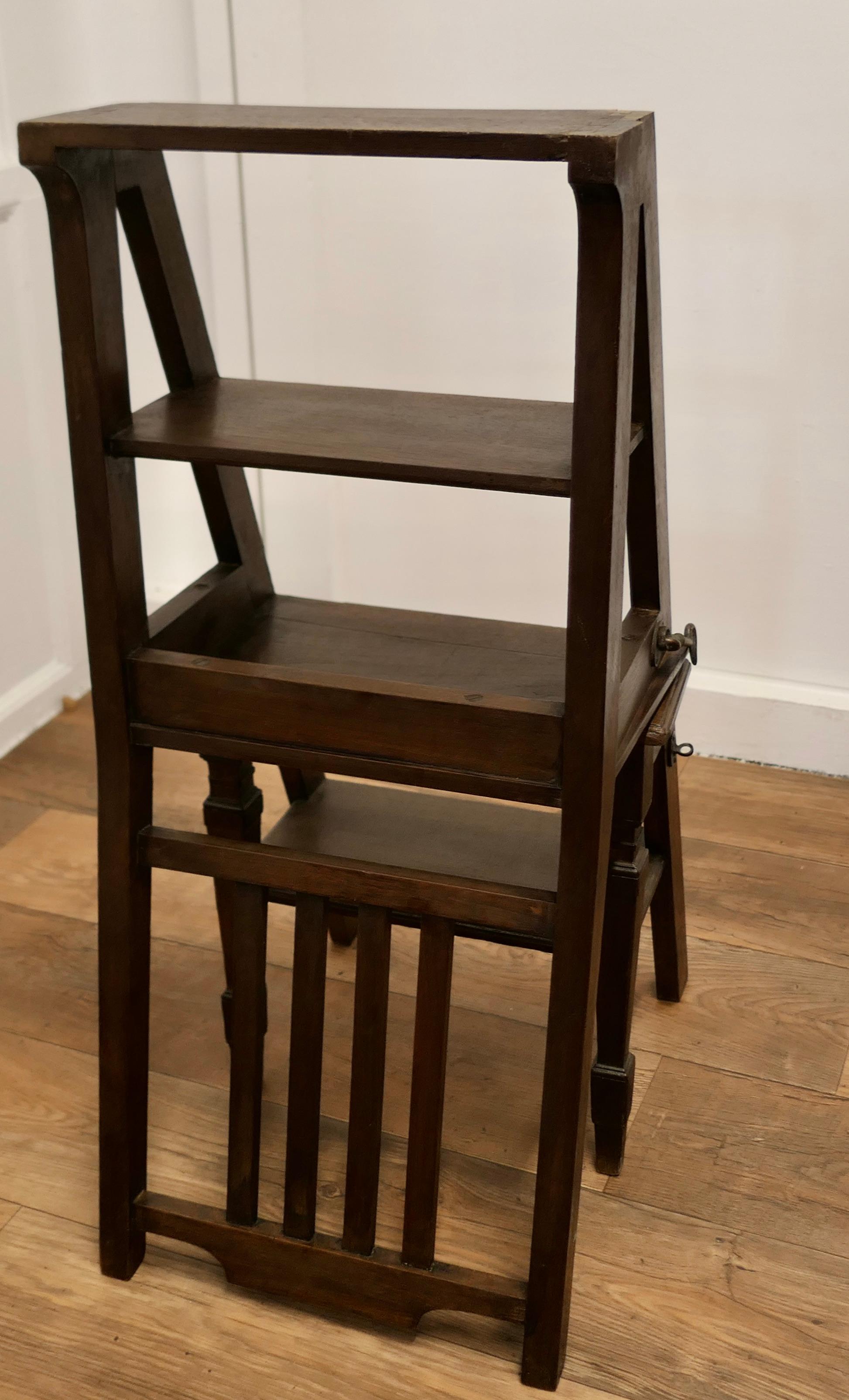 Walnut Edwardian Metamorphic Library Chair or Library Steps a Very Useful Piece For Sale