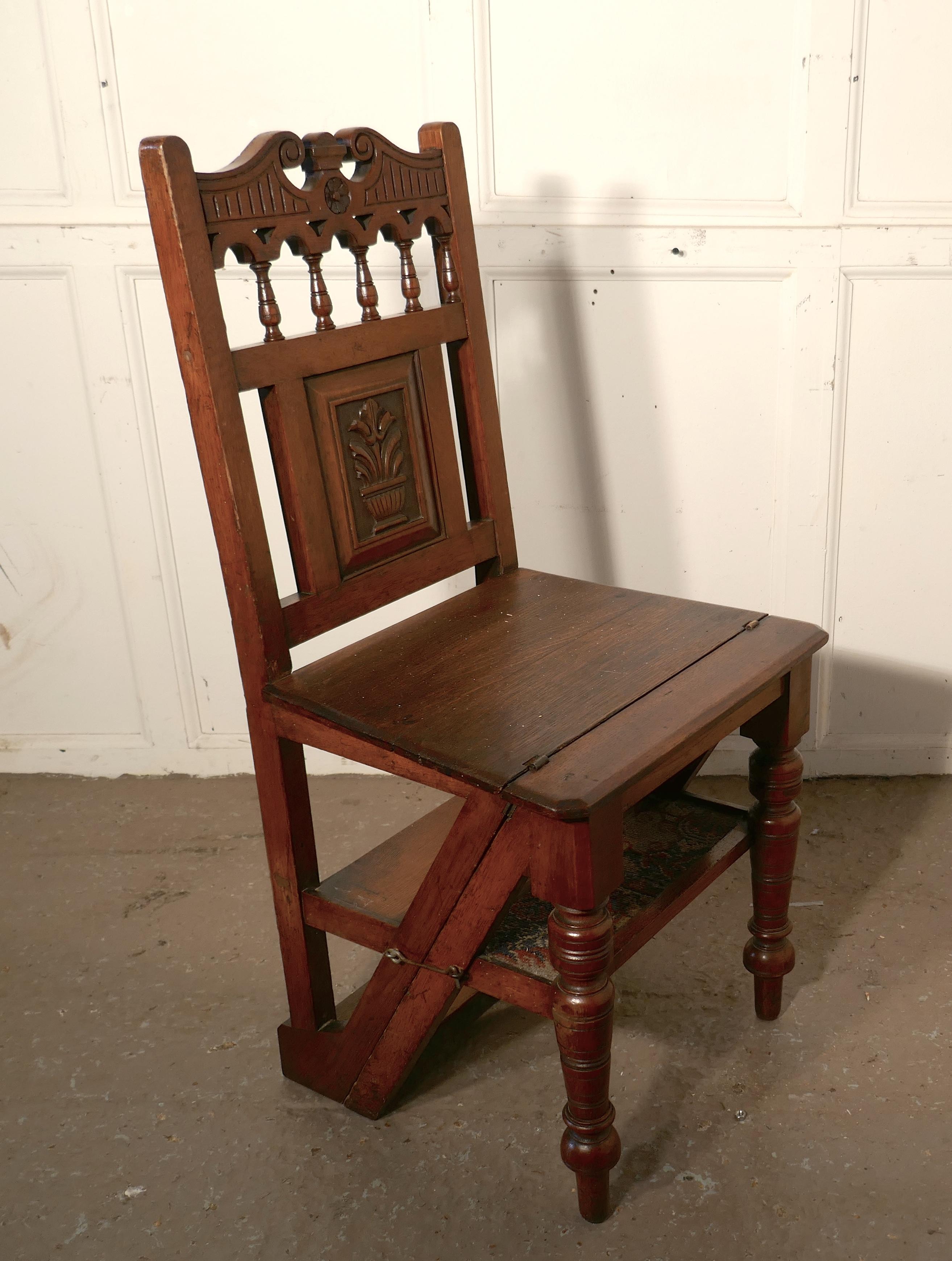 Edwardian Metamorphic Library Chair or Library Steps In Good Condition In Godshill, Isle of Wight