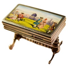 Antique Edwardian miniature silver and enamel box in the form of a table 1903