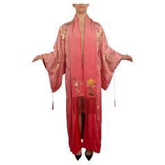 Edwardian Mixed Pinks Silk Hand Embroidered Floral Kimono