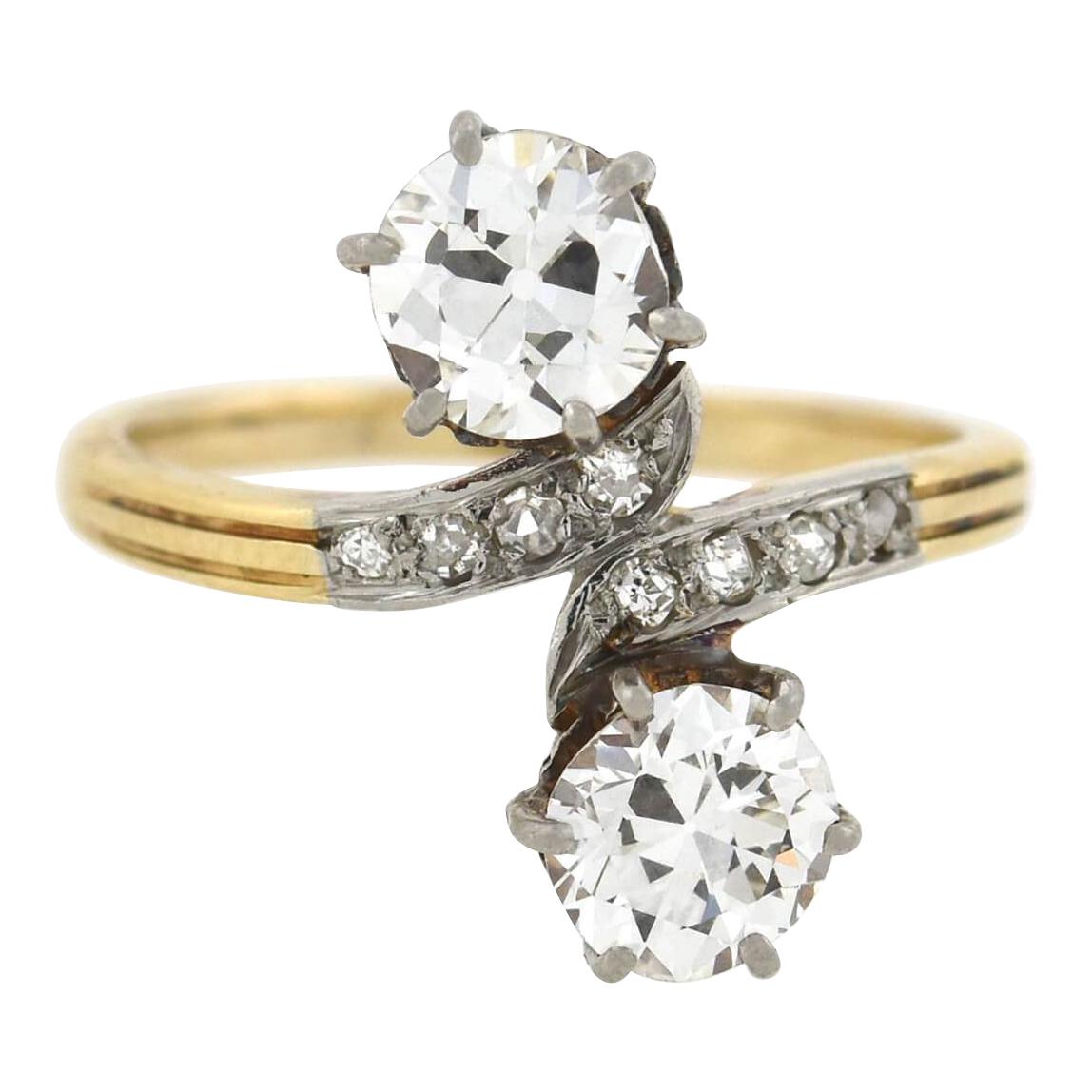 Edwardian "Moi et Toi" 1.60 Total Carat Diamond Bypass Ring