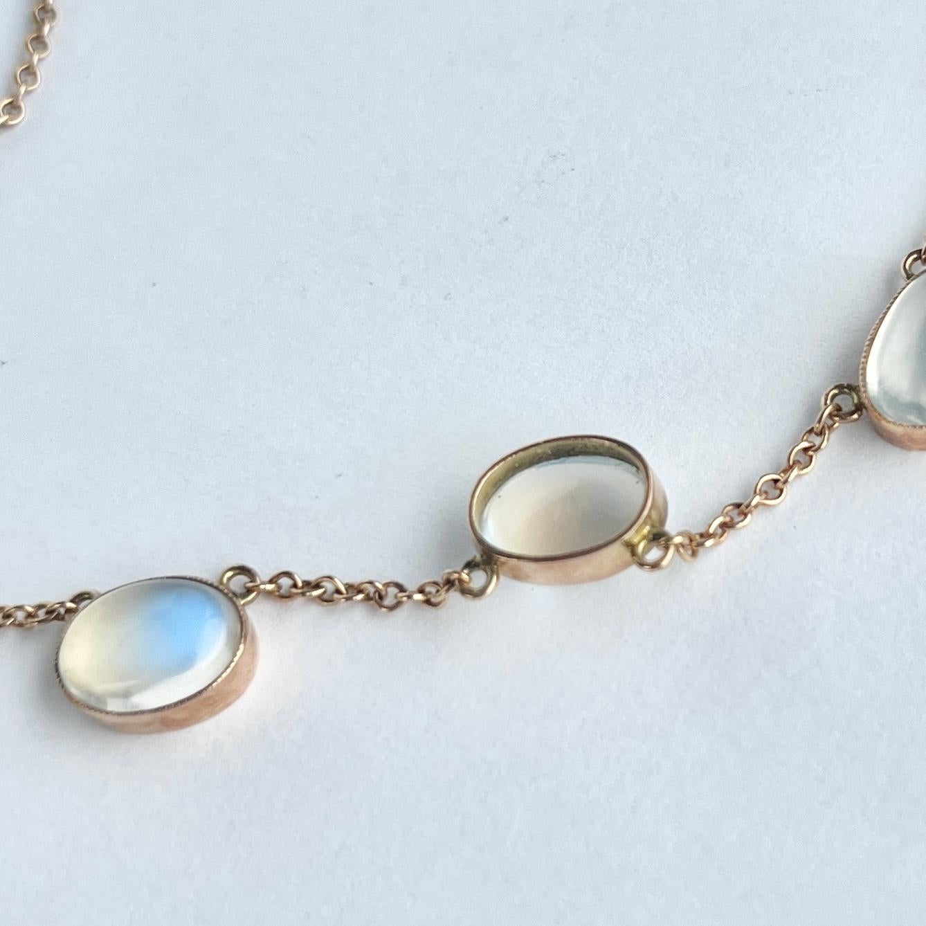 Cabochon Edwardian Moonstone and 9 Carat Rose Gold Necklace