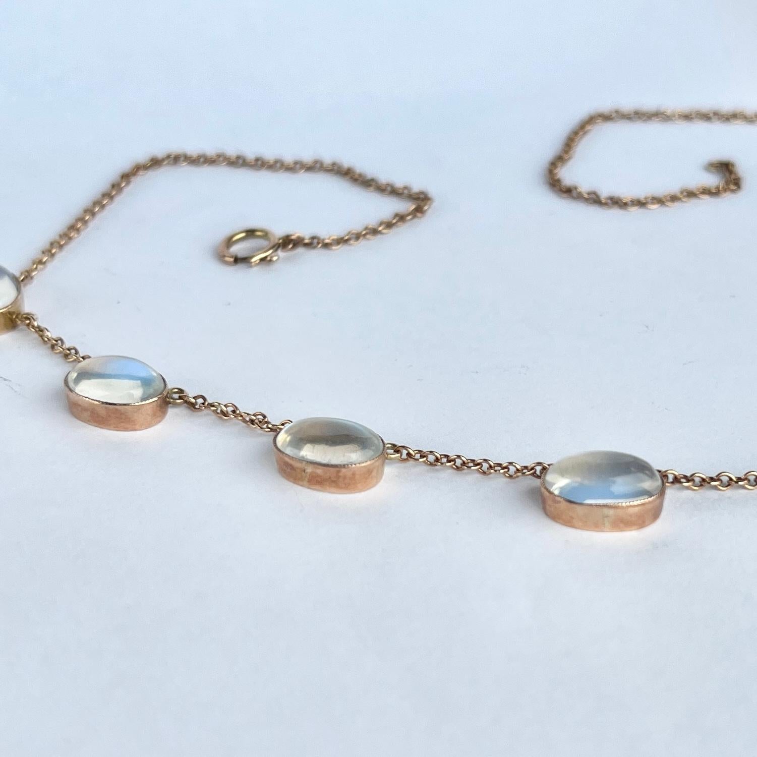Women's Edwardian Moonstone and 9 Carat Rose Gold Necklace