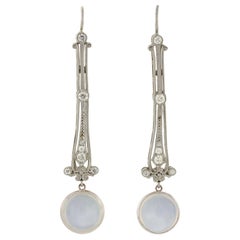 Edwardian Moonstone and Diamond Filigree Earrings