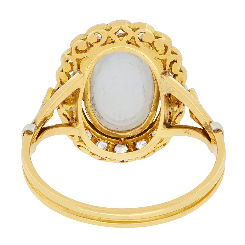 Cabochon Edwardian Moonstone and Diamond Ring, circa 1910s For Sale