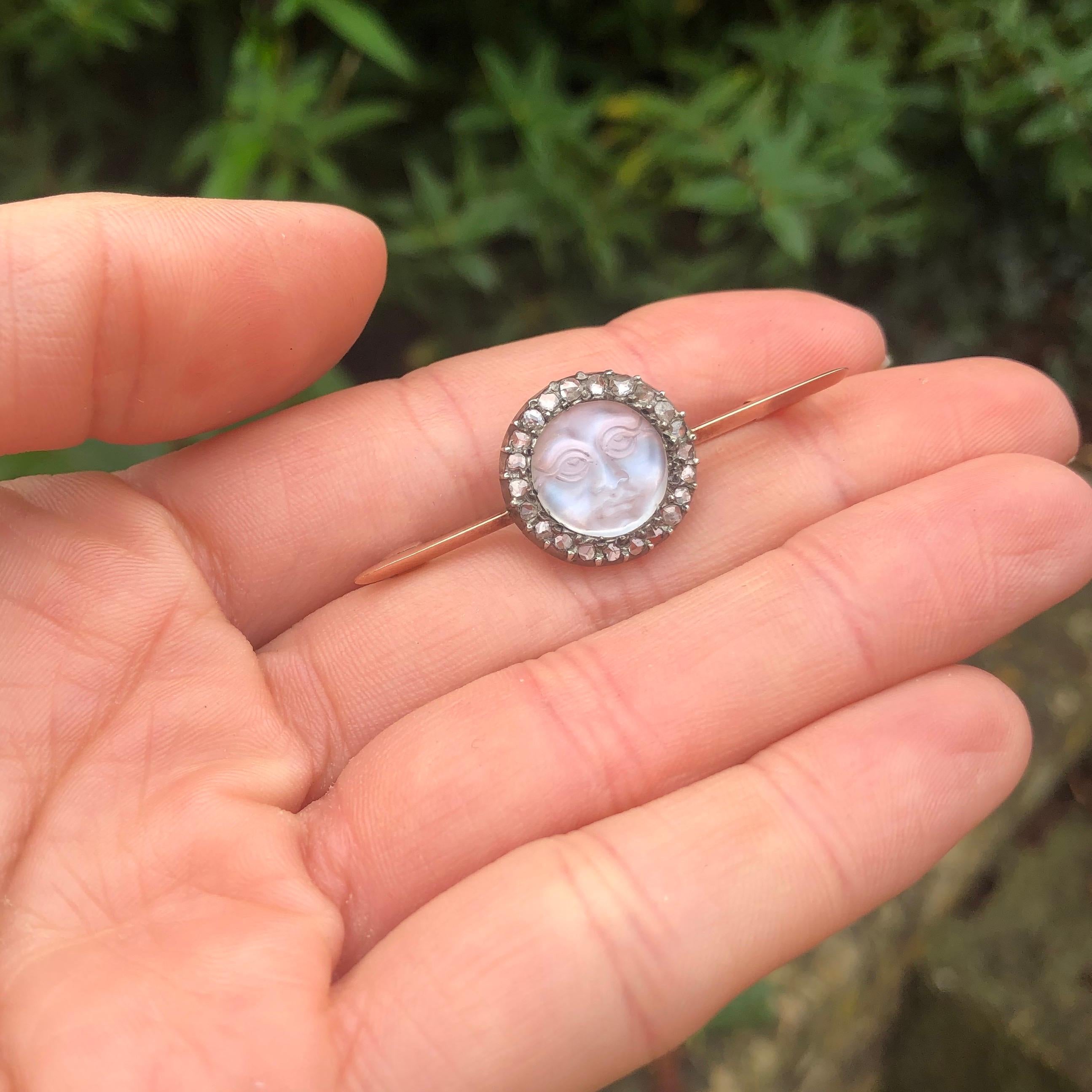 Edwardian Moonstone and Rose Cut Diamond Brooch 3