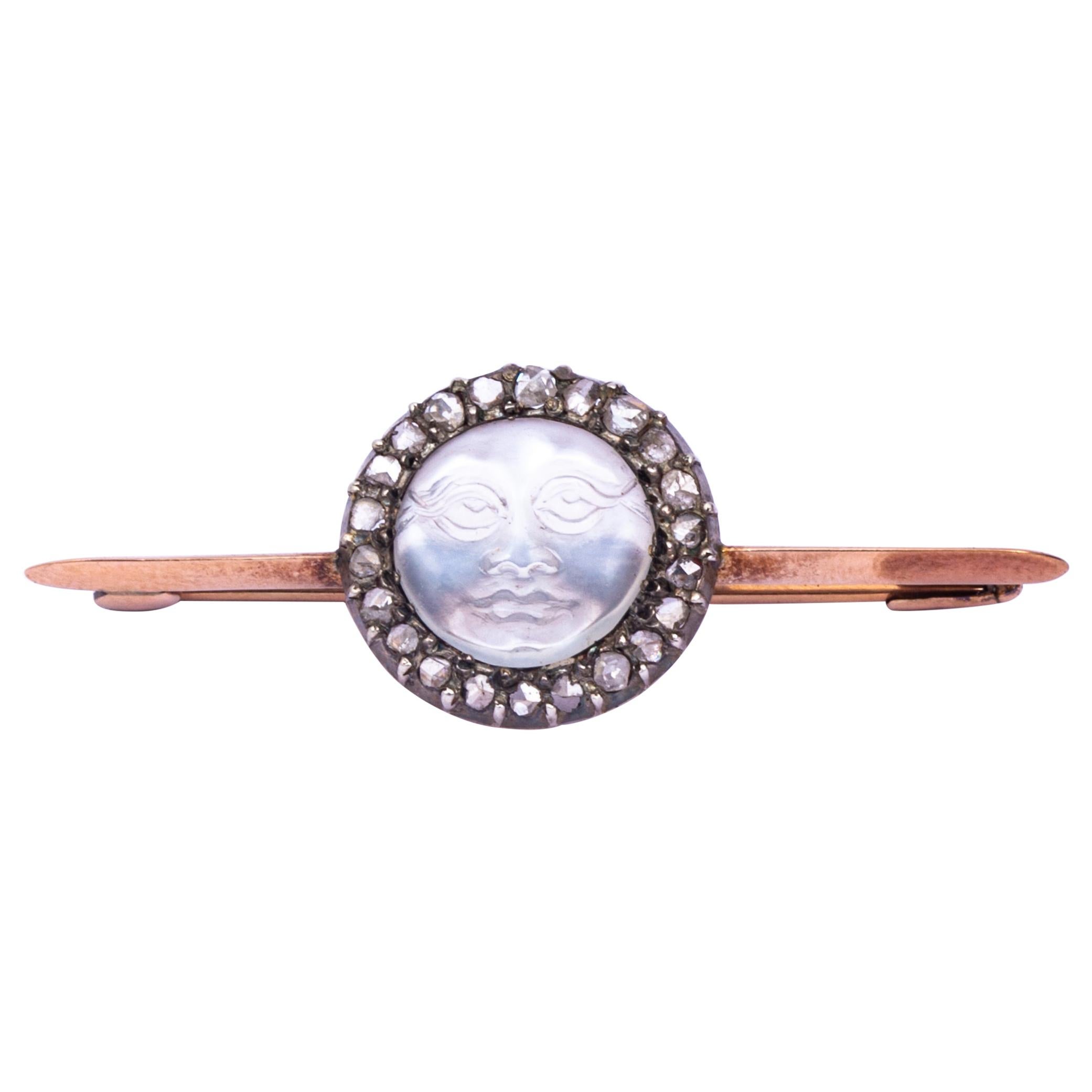 Edwardian Moonstone and Rose Cut Diamond Brooch