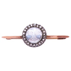 Antique Edwardian Moonstone and Rose Cut Diamond Brooch