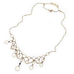 Edwardian Moonstone and Sapphire 9ct Gold Festoon Necklace Circa 1905
