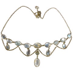 Edwardian Moonstone and Silver Festoon Necklace