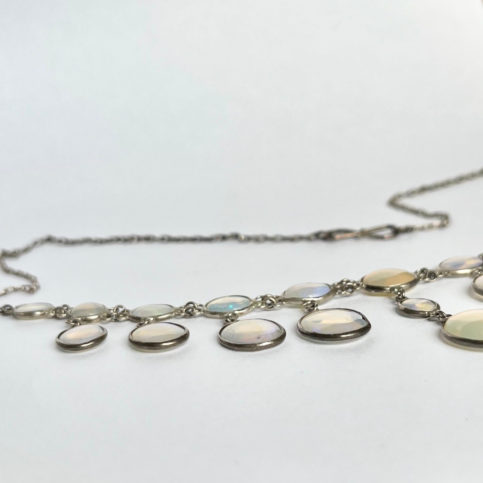 Women's Edwardian Moonstone and Silver Fringe Necklace