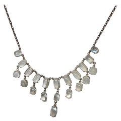 Antique Edwardian Moonstone and Silver Fringe Necklace