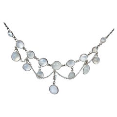 Collier à franges édouardien en pierre de lune et argent